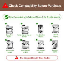 54mm Bottomless Portafilter with Puck Screen, 3 Ears Stainless Steel Head, Compatible with Breville Barista Pro, Barista Express Impress, Bambino Plus, Infuser, Barista Touch, Duo-Temp Pro, Bambino