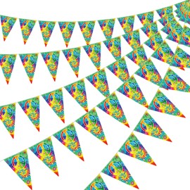 5 Packs 60's Tie Dye Pennant Banner, Birthday Flag Pennant Bunting Banner Groovy Peace Sign Party Accessory for 60s 70s Theme Hippie Carnival Groovy Party Decorations Supplies