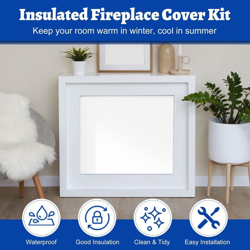 Wintcomfort Fireplace Cover, 3-Layer Insulation Fireplace Draft Blocker with Strips,