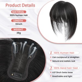 YAMI Hair Toppers for Women Real Human Hair Toppers for Women with Thinning Hair Topper with Bangs Hair Toppers for Women Hair Pieces for Women (Natural Black)