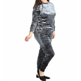 Playsuits For Women UK Womens Lounge wear sets For Women UK Ladies Lounge wear sets Full Sleeves Plus Size Velvet Velour Tracksuit Women's activewear sets Charcoal 16