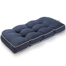 SUNROX Gel Memory Foam Bench Cushion with Piping, Heavy Duty Tufted FadeShied Water Resistant Ultra Durable Thicken Reversible Indoor/Outdoor Bench Seat Pads 48x19x5 inch, Heather Indigo