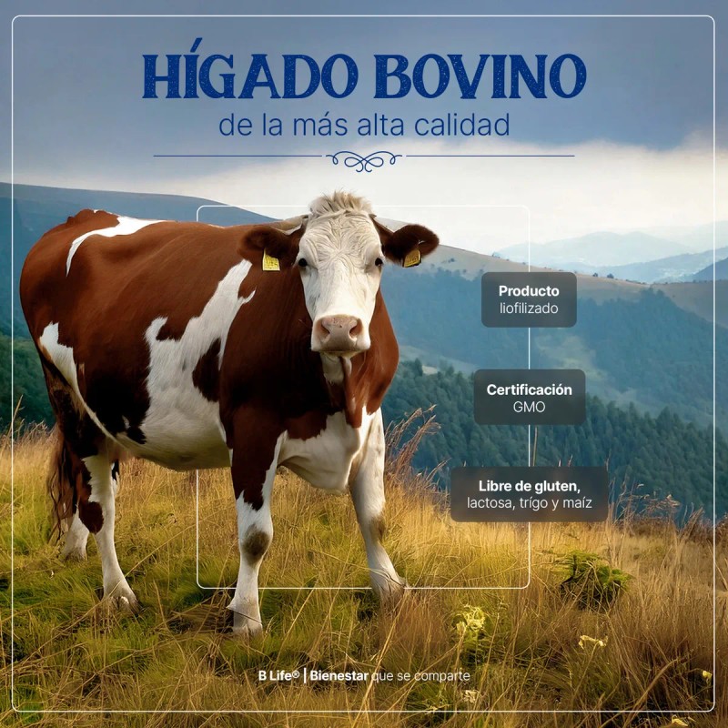 Hígado Vacuno De Res 180 Cápsulas 1400 Mg. B Life