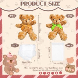 Stuffygreenus 8 Sets Bear Blindfolded Diaper Changing Baby Shower Games 12 Inch Bear Dolls Dirty Diaper Games Bear Flip Cup Games Prizes for Adult Baby Shower Supplies Gender Reveal Raffle Party Game