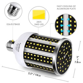 LED Corn Light Bulb 2 Pack 280W Equivalent Cool Bright Daylight White 40W 6500K 4000 Lumen E26/E27 Medium Base New Corn Shape 360°Beam Angle for Outdoor Indoor Factory Warehouse Garage Shop Street