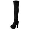 Allegra K Women's Platform Block Heel Black Over Knee High