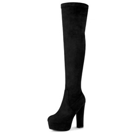 Allegra K Women's Platform Block Heel Black Over Knee High Boots - 8.5 M US
