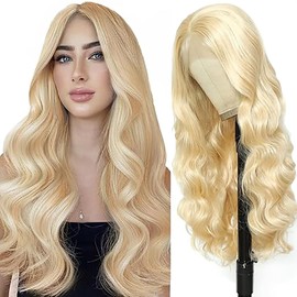 Weeybay Real Hair Wig, Body Wave Human Hair Wig, Glueless Wear and Go, 4 x 1 Lace Closure Wigs for Women, with Baby Hair, Bleached Knot, #613 Blonde Colour for Woman, 12 Inches (30.5 cm)
