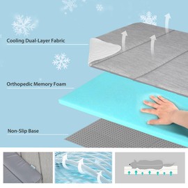 ZAKAPAWS Chicute Dog Cooling Mat for Cats - 24x18 Orthopedic Memory Foam Pet Pad for Summer, QMAX>0.5, Washable Premium Comfort Crate Pad for Your Furry Companion, Grey