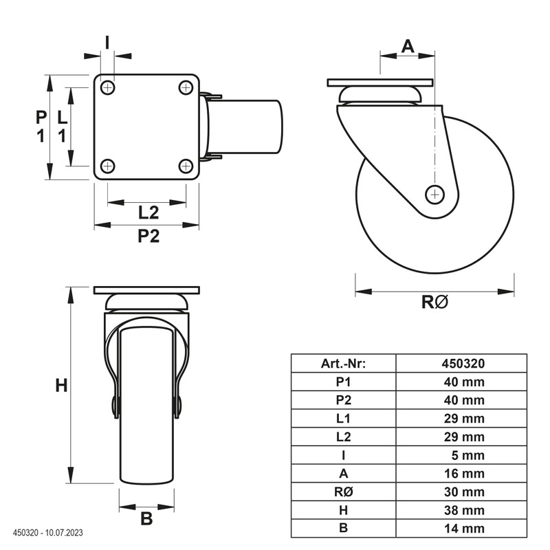Dörner + Helmer Set of 20 Furniture Castors 30 mm