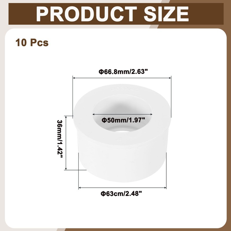 sourcing map 10 Pcs PVC DWV Reducer Bushing 2" x