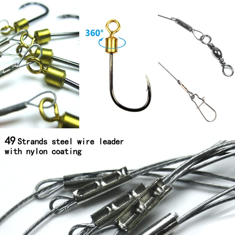 Fishing Hook with Leader,5 Hooks Fishing Rig-7 Strands Nylon Coated