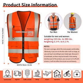 TINYUNICORN 3 Pack Hi Vis Reflective Safety Vest for Men Women, High Visibility Strips Safety Vest with Pockets and Zipper, 26.4"x23.3" Durable Knitting Safety Vest (Orange, Large)