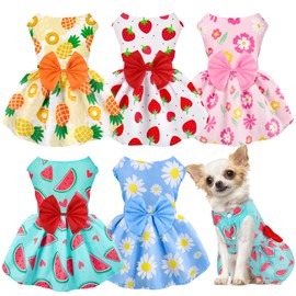 5 Pack Girl Dog Clothes Floral Summer Puppy Princess Bowknot Dog Dresses for Small Dogs Girl Clothes Cute Outfits for Boys Girls Pets Cats Dogs