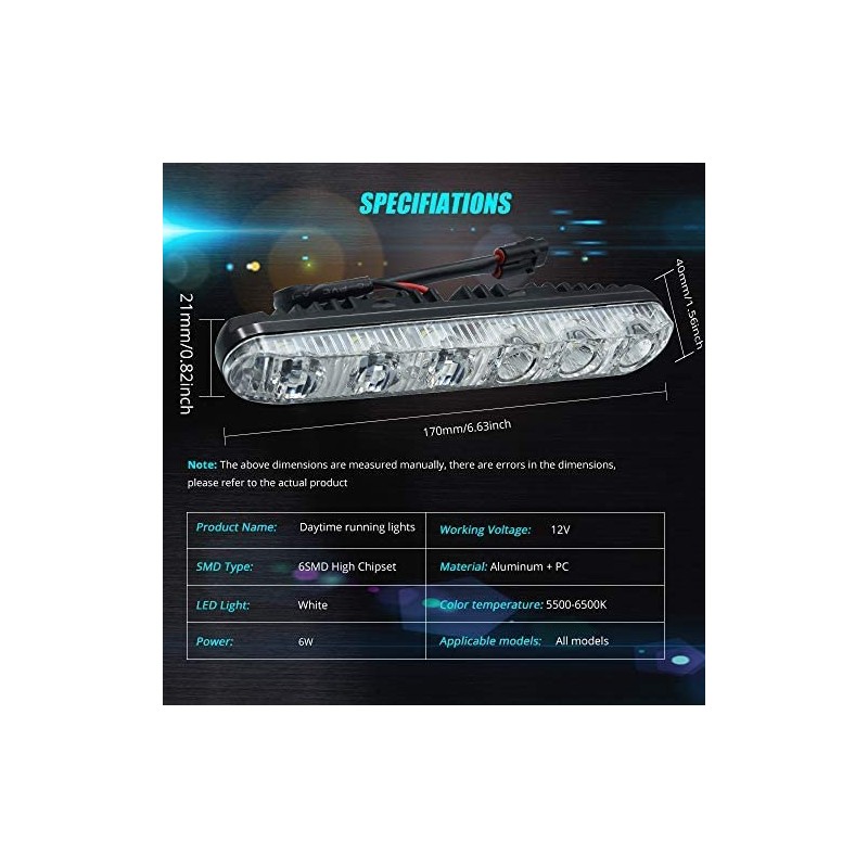Universal Daytime Running Lights 6 LEDs High/Low Beam LED DRL