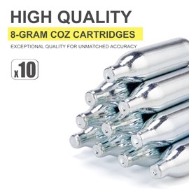 KONG MING CAR Co2 Capsules, High Purity Compressed Gas CO2 Bottle with Steel Housing, Oil-Free & Anti-Leak Design for Pneumatic Devices & Accessories (8g/12g) (8g10P)