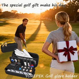YOREPEK Golf Glove Holder with Removable Glove Shaper, Protective Hard Shell Golf Accessories Case Bag with 2 Dividers Fits Balls, Tees, Markers, Cool Gifts for Golfers