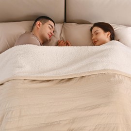 Bearhug Electric Blanket King Size 100" x 90", Dual Controller Heated Blanket Beige, Velvet & Sherpa, 10-Heat Levels & 1-12H Auto Off, 5 Year Warranty, Over-Heat Protect, ETL, Machine Washable