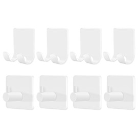CGBE Razor Holder for Shower, 4 Packs Razor Holder and 4 Packs Shower Hooks, Self Adhesive Shaver Holder Hanger Hooks for Bathroom, Damage Free Wall Hooks for Razor Shaver Loofah Sponge - White