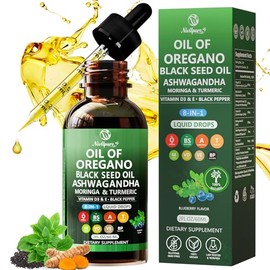 Oil of Oregano with Black Seed Oil | 8 in 1 Organic Oregano Oil Drops with Ashwagandha, Moringa & Turmeric | Natural Herbal Supplements for Immune Support & Stress Relief | Vegan Friendly, 2 Fl Oz