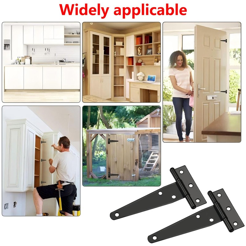 Ctyjia 2 Pcs T-Hinges, Tee Strap Black Door Hinges, with