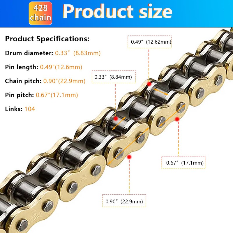 BIGLKNM 428H Motorcycle Chain 104 Links with 6pcs Connecting Master