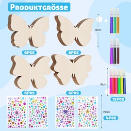 40 Pieces Craft Sets for Children, 24 Pieces Butterfly Wood with Watercolour Pencil and Gemstone Stickers, Crafts Children's Birthday for DIY Birthday Craft Sets Girls (3 4 5 6 7 8 9 Years)