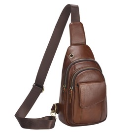 SUIKIHUM Full-Grain Leather Crossbody Bags for Men Women, Vintage Genuine Leather Sling Bag, Trendy Casual Chest Bag, Light Brown