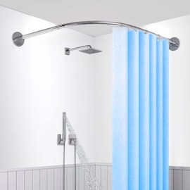 Corner Shower Curtain Rod, Size 60"x60", Stainless Steel SUS304, Silver Color, L Shaped Shower Curtain Rod, No Drill