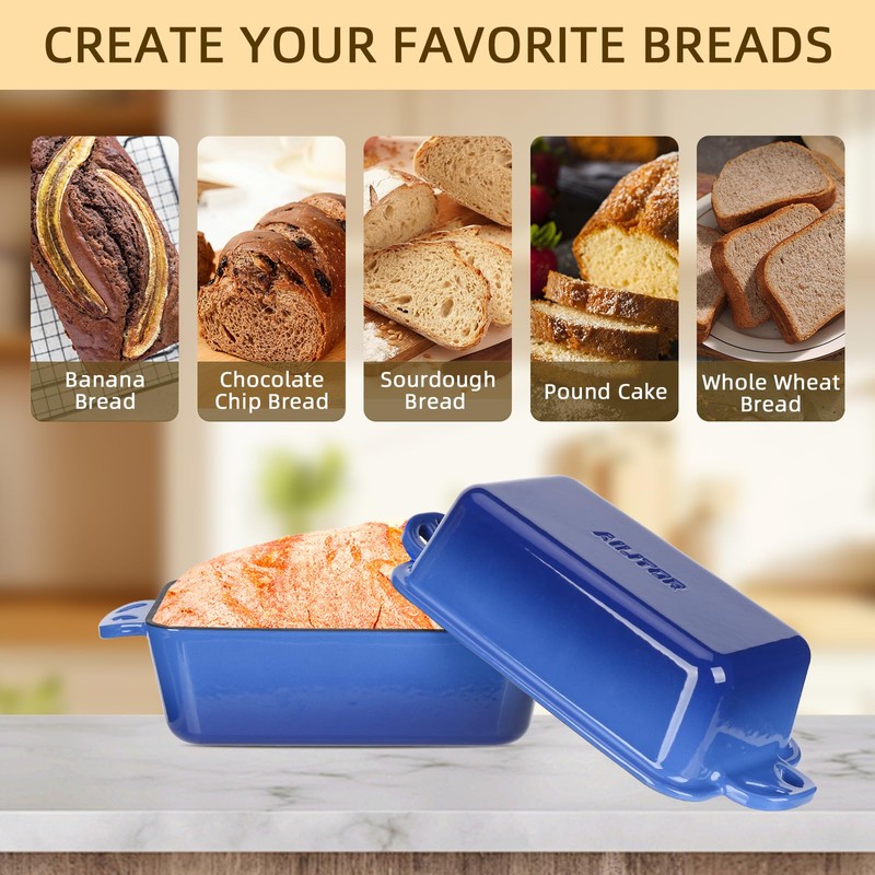 AILITOR 9x5 Enameled Cast Iron Loaf Pan with Lid -
