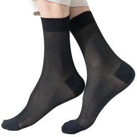 FQZMQBQ Men's Summer Business Socks, Black, White, Mesh, Solid, Thin, Breathable, Cotton, Crew Socks, Sweat Absorbent, Non-stuffy, Soft, Gentleman, 3 Pairs Set, 9.4 - 11.0 inches (24 - 28 cm), black