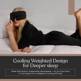 Lunya Weighted Silk Sleep Mask – Mulberry Silk Eye Cover with Cooling Glass Beads, Noise-Reducing Fit, Washable Fabric, and Travel Pouch – Sleeping Mask for Men and Women - Black – Large