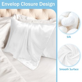 Satin Pillowcase for Hair and Skin, Silk Satin Pillowcase 2 Pack, Soft Silky Cooling Satin Pillow Covers with Envelope Closure (White, Queen(20"x30"))