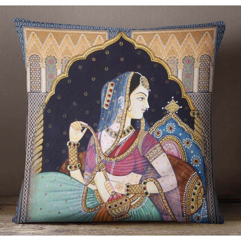 S4Sassy Multicolor Home Decor Mughal Print Square Cushion Cover Pillow