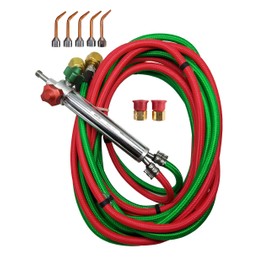 Gentec Small Torch Basic Kit with Easy Turn Knobs Oxy/Acetylene 12' FT Hose American Fittings with 5 Tips (#2-6)