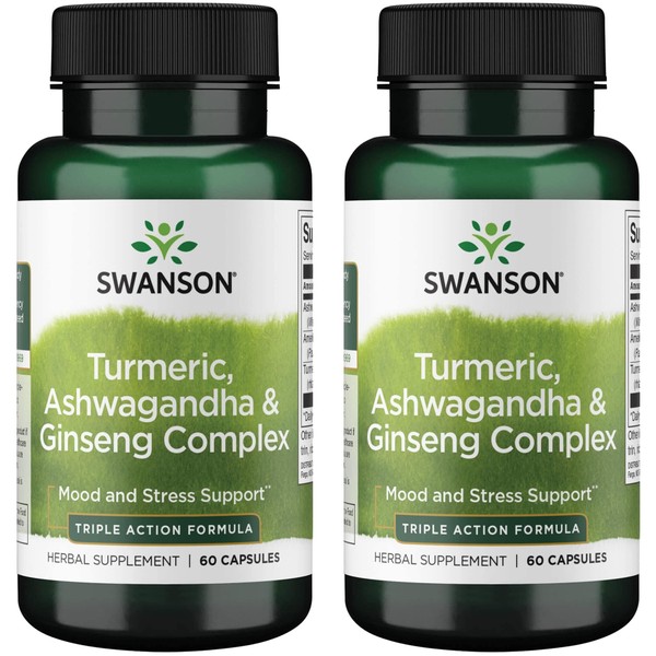 Swanson Full Spectrum Turmeric Ashwagandha & Ginseng Complex 60 Capsules (2 Pack)