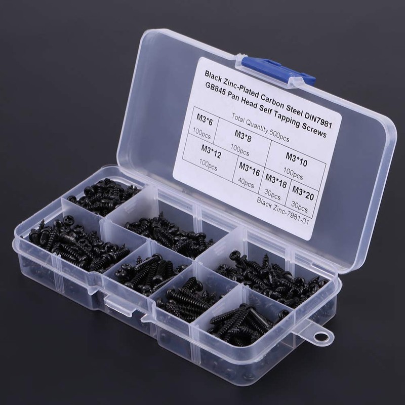 500PCS M3 Screws Assortment Kit,DIN Multi-Purpose Stainless Steel 304/ Carbon