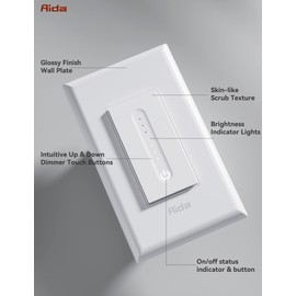 AIDA Smart Dimmer Light Switch, Single Pole Dimmer Switch Works with Alexa and Google Assistant, 2.4GHz WiFi Switch for LED, CFL, Incandescent Bulbs, Need Neutral Wire, No Hub Required, White, 3 Pack