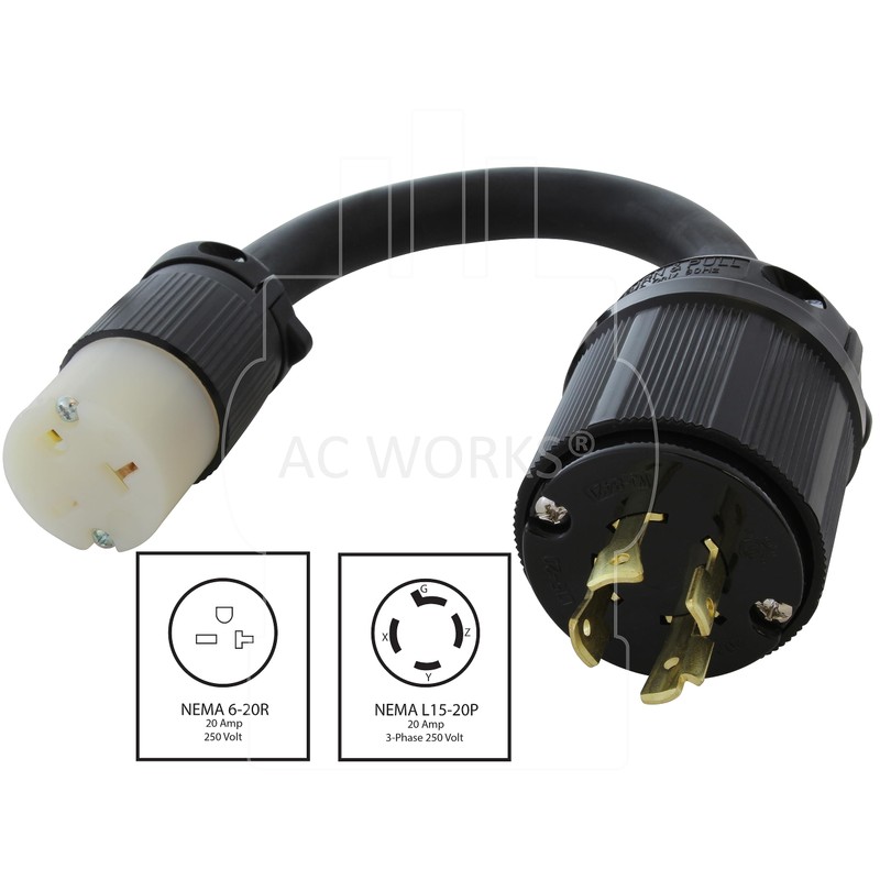 AC WORKS Industral Adapter L15-20P 3-Phase 20A 250V 4-Prong Plug