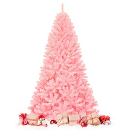 HAPPYGRILL 7.5FT Artificial Pink Christmas Tree with Stand New PVC Material Rich Thicken Tips Christmas Festival Decoration