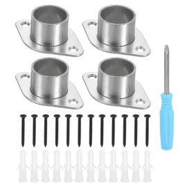HARFINGTON 4pcs Stainless Steel Closet Rod Holder Set Rhombus 1.02" Dia Shower Rod Flange Socket Wardrobe Bracket with Screwdriver and Expansion Tube for Closet Shelf Wardrobe Shower Curtain