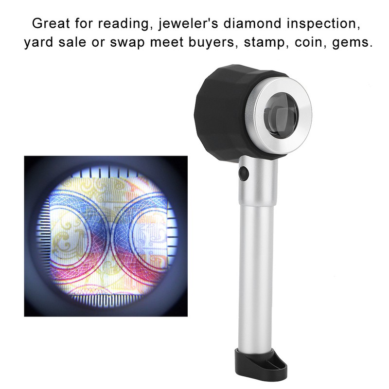 10X Magnifier Handheld Loupe with Scale LED Metal Handle Optical
