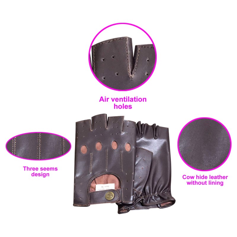 Fingerless Half-Finger Premium Driving/Cycling/Motorcycle Gloves in Real Leather 309