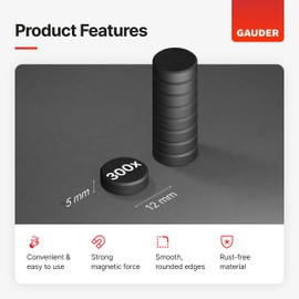 GAUDER Magnets for Whiteboard, Notice Board & more (12 x 5 mm) | 300x Small Magnets for Crafts | Fridge Magnets