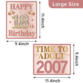 Turypaty 18th Birthday Decorations for Girls, 9Pcs Pink Rose Gold 2007 Birthday Banner Signs for Walls Doors Windows Yard Garden Party Supplies, Happy 18 Years Old Bday Table Toppers Photo Props Decor