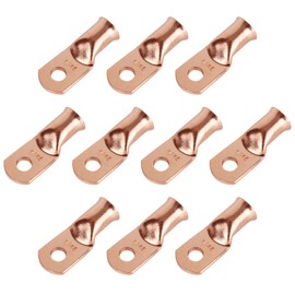 RIOCAN 10pcs 2 AWG-1/4”(M6) Ring Terminals 2 Gauge Battery Lugs Battery Cable Ends Heavy Duty Wire Lugs Battery Cable Connector Copper Lugs Battery Terminal Connectors