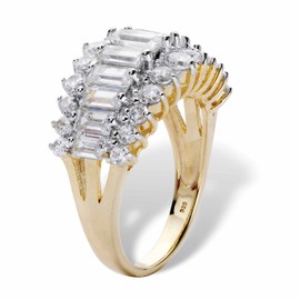 PalmBeach Yellow Gold-plated Sterling Silver Emerald Cut Cubic Zirconia Triple Row Anniversary Ring Sizes 5-12 Size 8