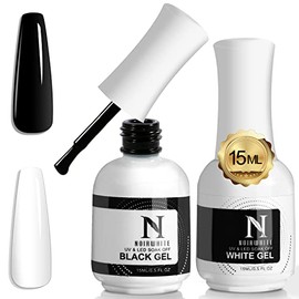 noirwhite Black White Gel Nail Polish, 2Pcs 15ml Gel Polish Set, White Black Gel Polish for UV Light Long Lasting Nail Art Starter Manicure Salon DIY at Home Design Decorations Nail Art Design