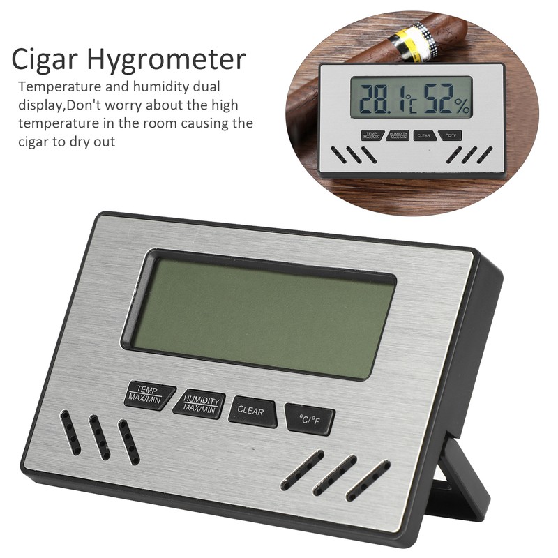 Indoor Cigar Hygrometer Thermometer DualDisplay Humidity Temperature Meter Device Tool(Silver