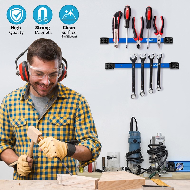 Rechabite 4 Pieces 12" Magnetic Tool Holder Strip, Blue Magnet